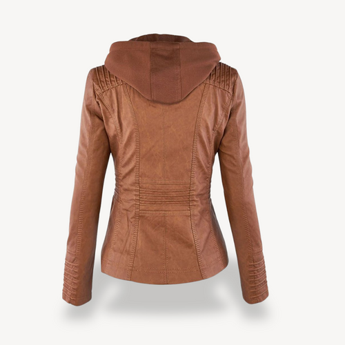 EB | Damen Wasserdichte Lederjacke mit Kapuze