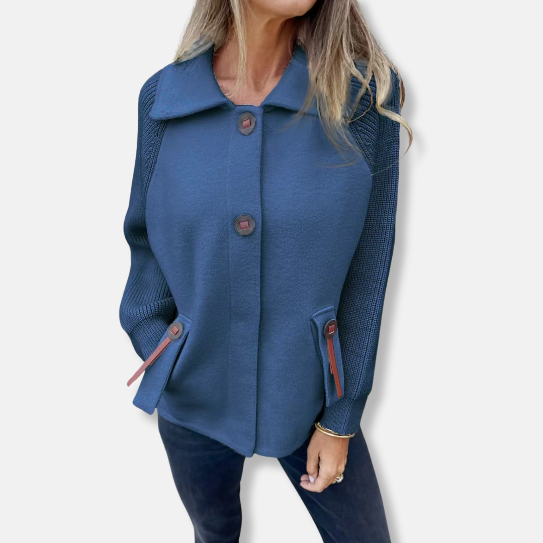 EB | Jacke Lässiger Schnitt Gestrickte Ärmel mit Revers Knopfverschluss