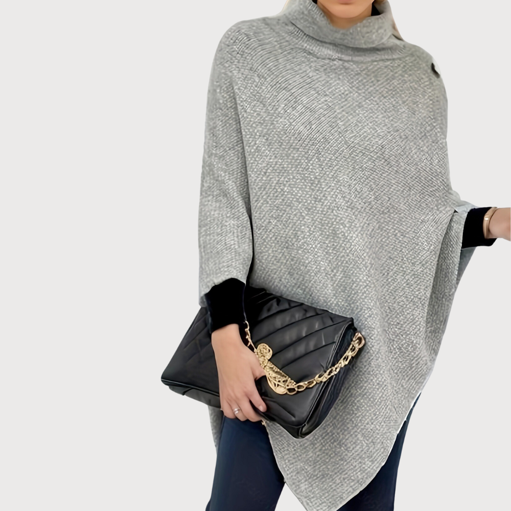 EB | Asymmetrischer Poncho mit Knöpfen Stricktextur Moderner Stil