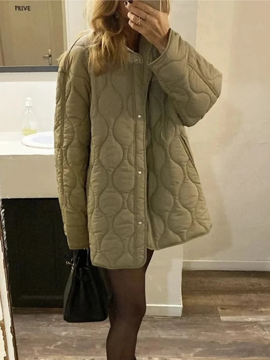 EB | Gepolsterte Jacke Damen, Leichtes Übergröße Modell mit Taschen, Knopfverschluss