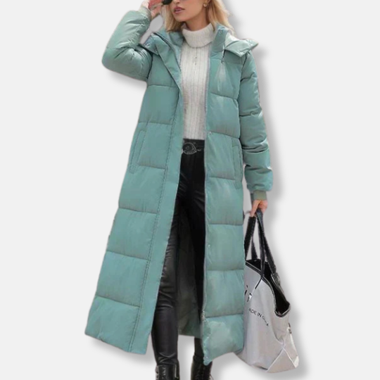 EB | Pufferjacke Woven Blend Gesteppt Maxi Länge Hoher Kragen mit Kapuze