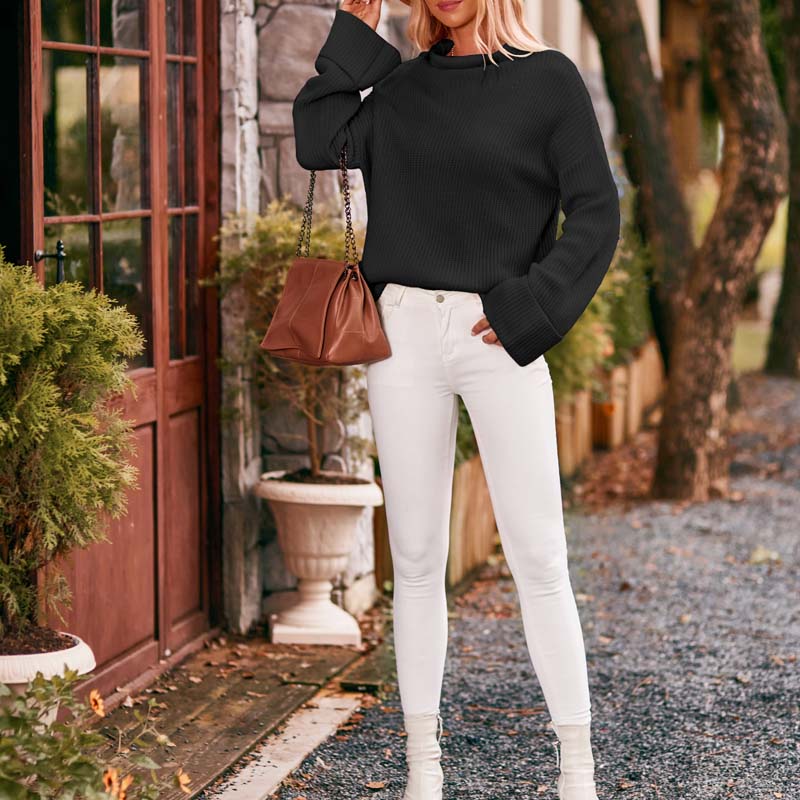 EB | Schlichter Einfarbiger Strickpullover Für Damen