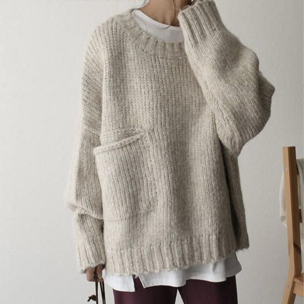 EB | Überdimensionierter Strickpullover mit Tasche Wollmischung Lässig und Warm