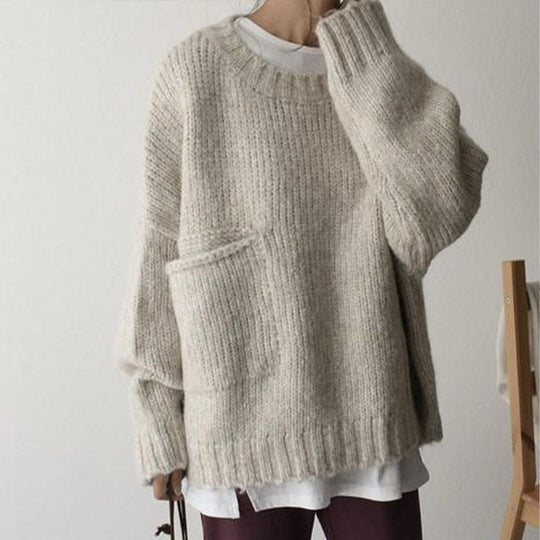 EB | Überdimensionierter Strickpullover mit Tasche Wollmischung Lässig und Warm