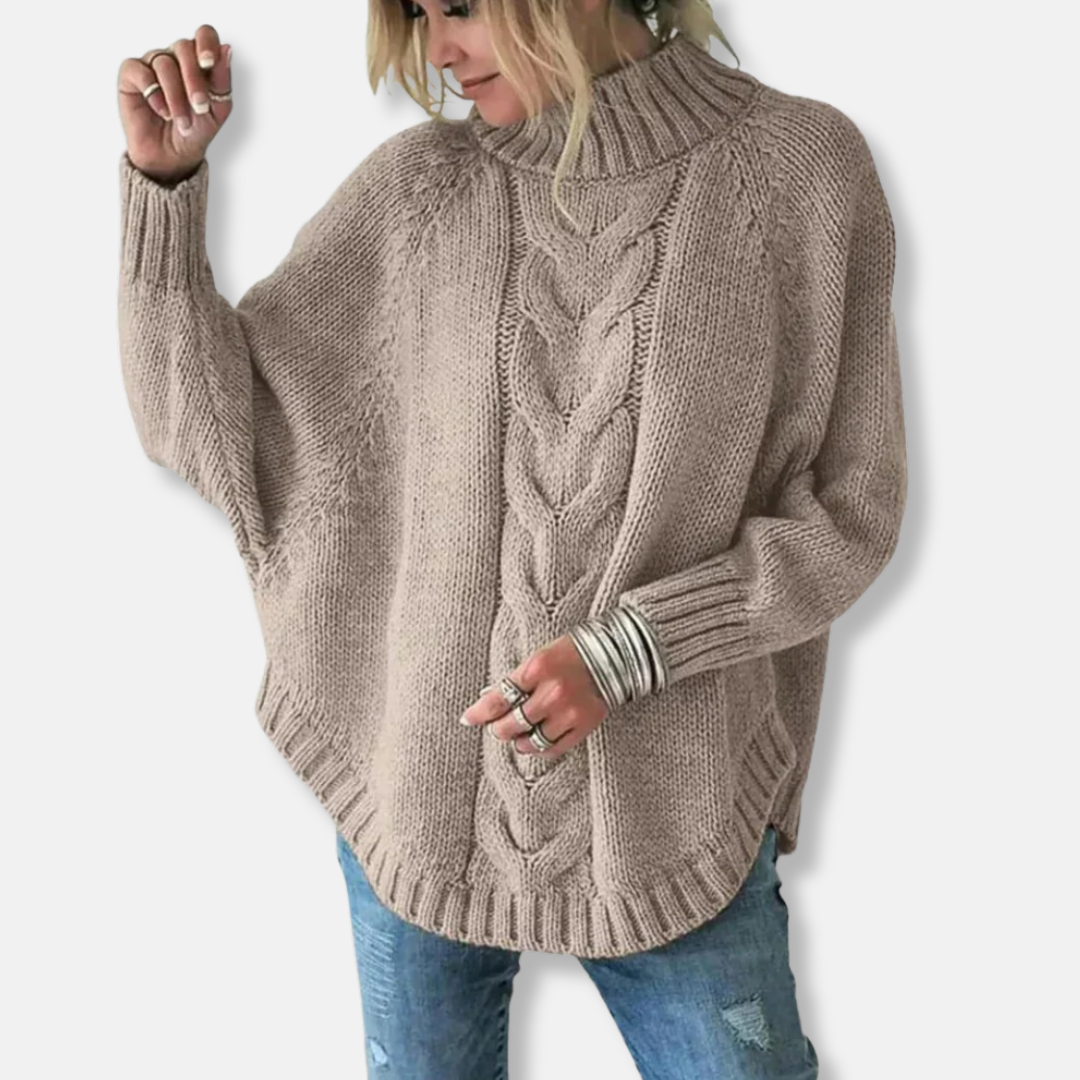 EB | Wolle Übergröße Rollkragenpullover Kabelstrickpullover