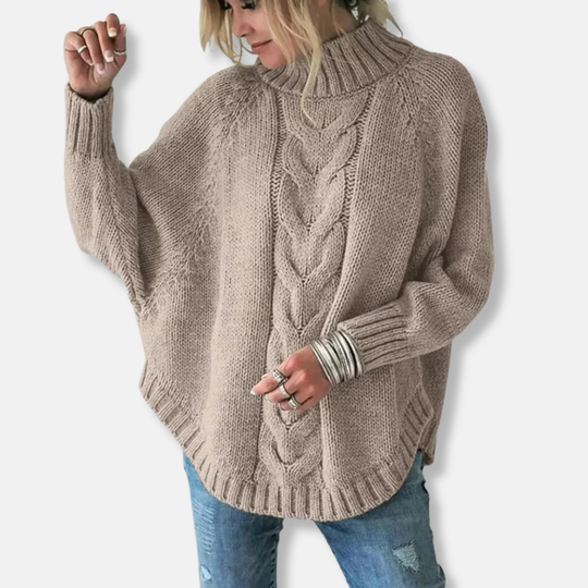 EB | Wolle Übergröße Rollkragenpullover Kabelstrickpullover