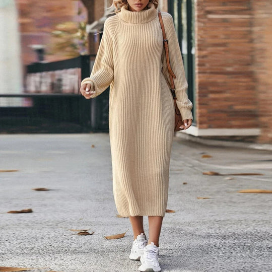 EB | Bequeme Damen Maxi Pullover Kleid mit Kragen
