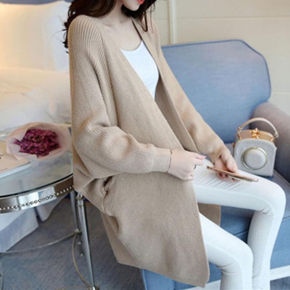 EB | Cardigan Lange Strickjacke Oversized Fit Offene Vorderseite Weich und Warm