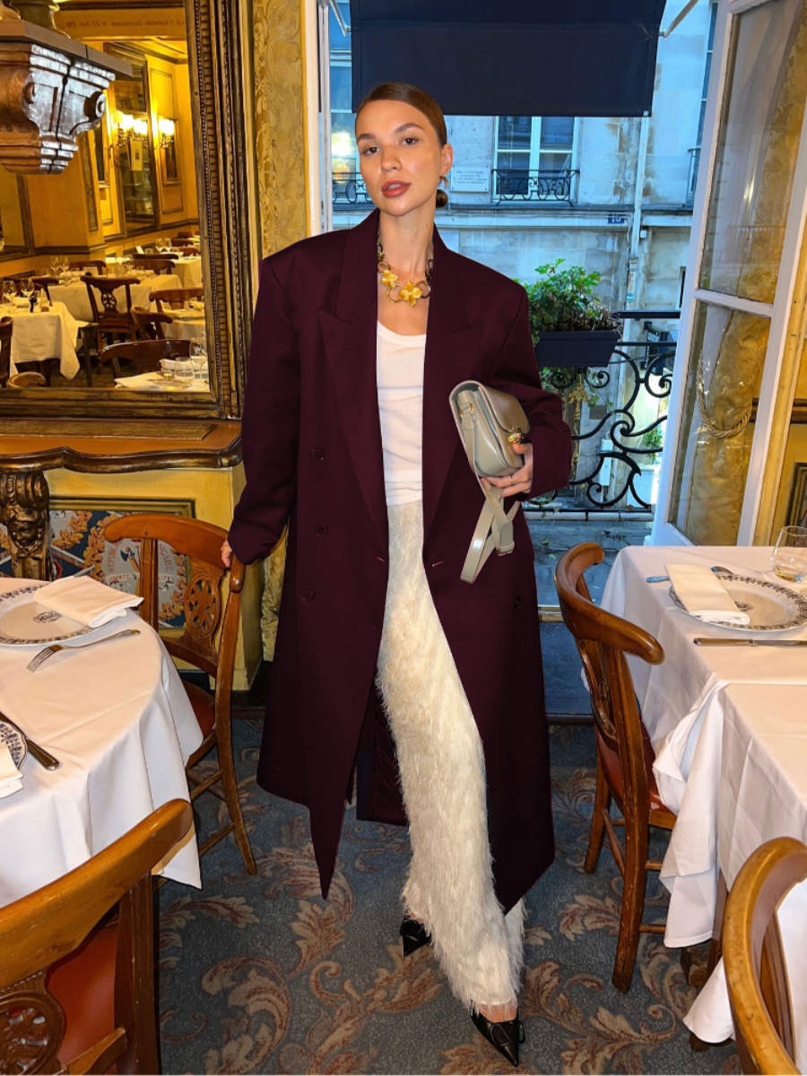 EB | Eleganter Wollmantel in Bordeauxrot