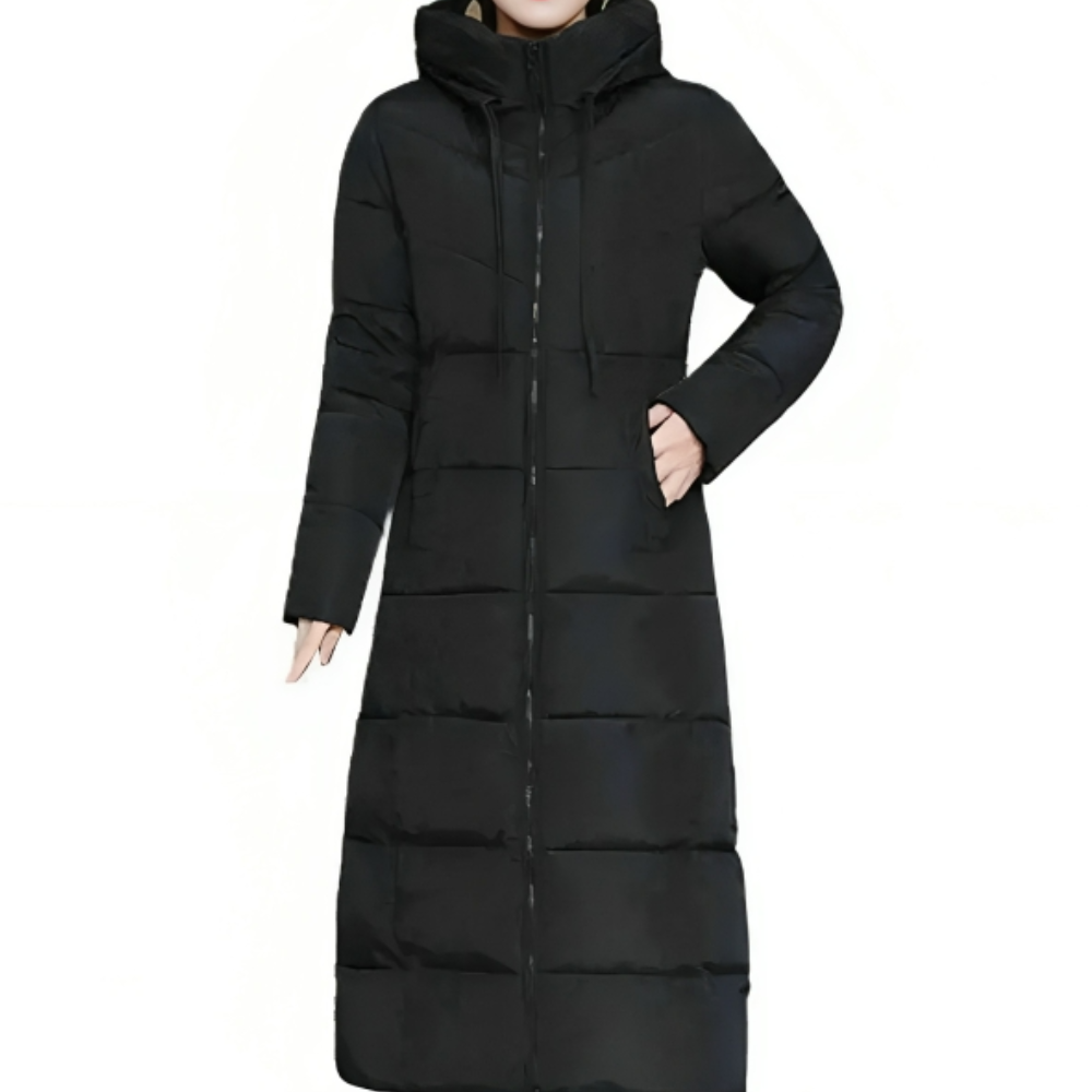 EB | D’Hiver Lange Steppjacke mit Kapuze für Damen Ideal für Den Herbst und Den Winter