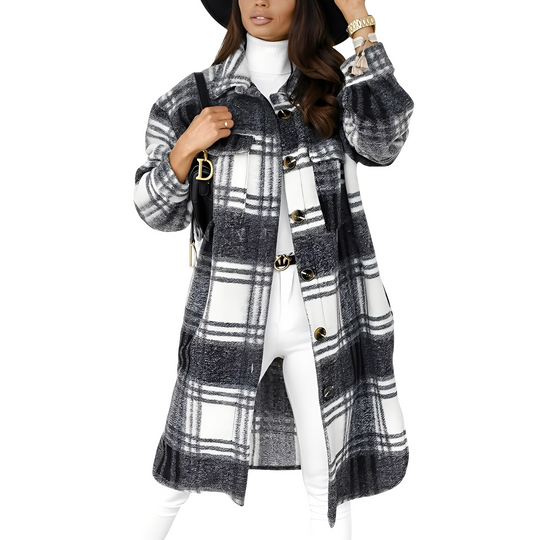 EB | Stilvolle lange Damen-Karojacke