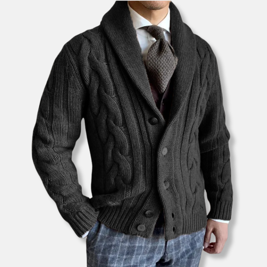 EB | Strickjacke Wollmischung Reguläre Passform Kabelstrick Schalkragen Knopfverschluss