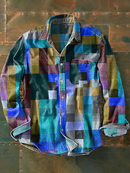 EB | Stylisches Buntes Patchwork Button-Down Hemd