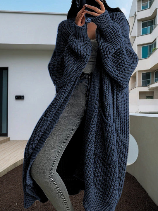 Damen Kuscheliger Strickmantel mit Gürtel und praktischen Taschen EB
