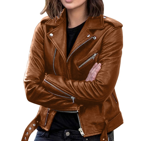EB | jacke Damen Biker Modell mit Gürtel und Reißverschlussdetails