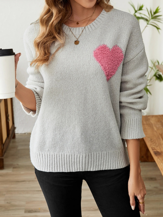 EB | Sweater - Gemütlicher Herz-Design Strickpullover