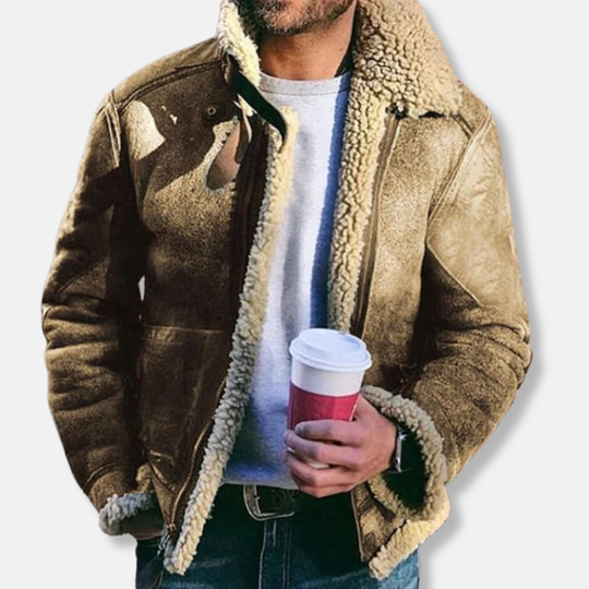 EB | Wildleder Aviatorjacke mit Schaffell Gefütterte Kragenjacke