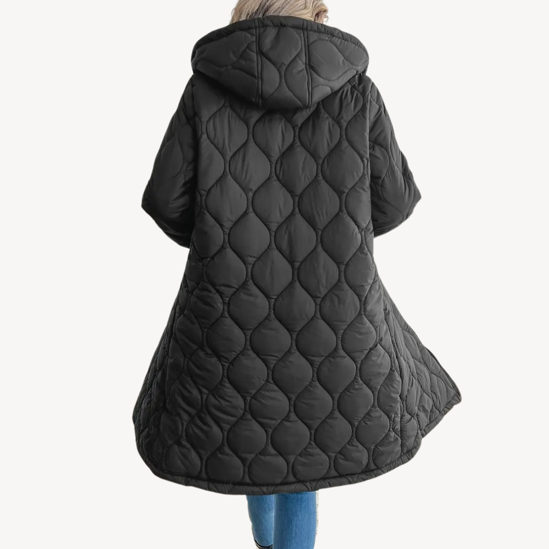 EB | Damen Schwarz Steppkapuzen-Puffermantel