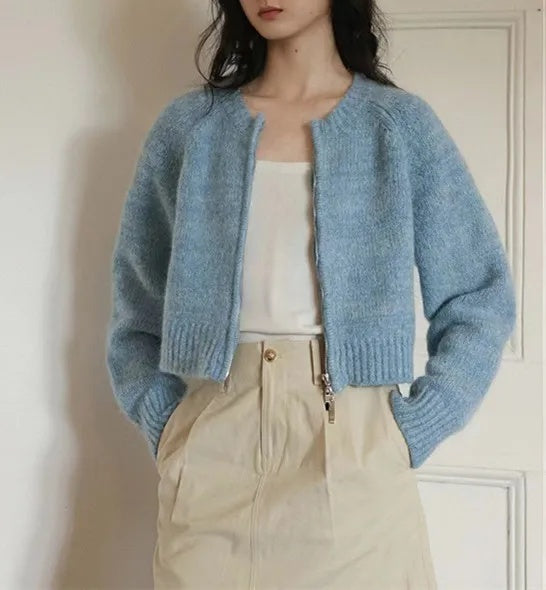 Damen Oversized Strickjacke mit Reißverschluss EB