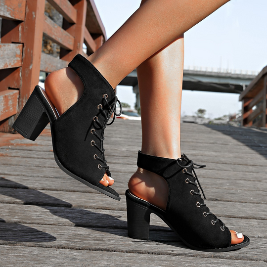 Schnür High Heel Sandalen mit Blockabsatz EB