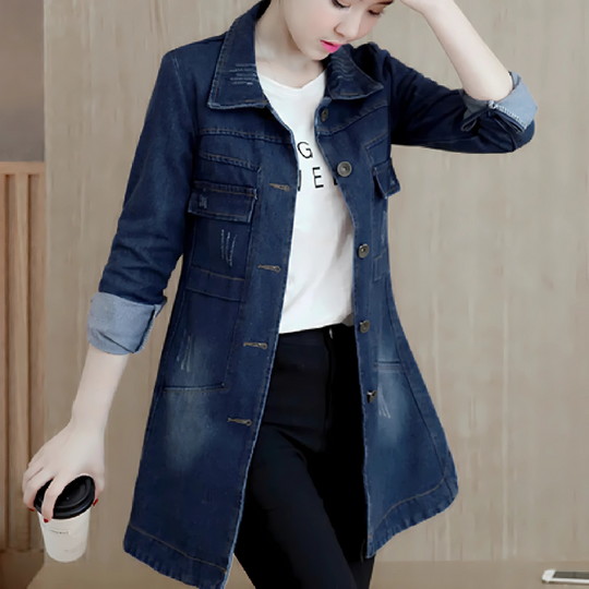EB | Lange Jeansjacke für Frauen mit Stickdetails