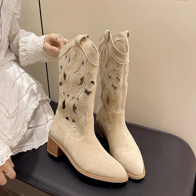 EB | Stylische Wildleder Western Cowboy Stiefel mit Ausschnitten