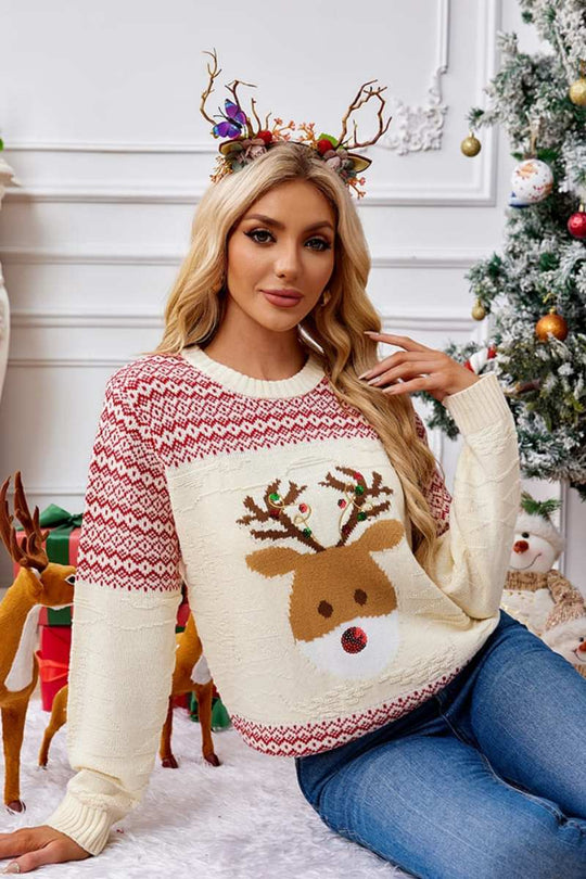 EB | Weihnachtlicher Rundhals bestickter Strickpullover