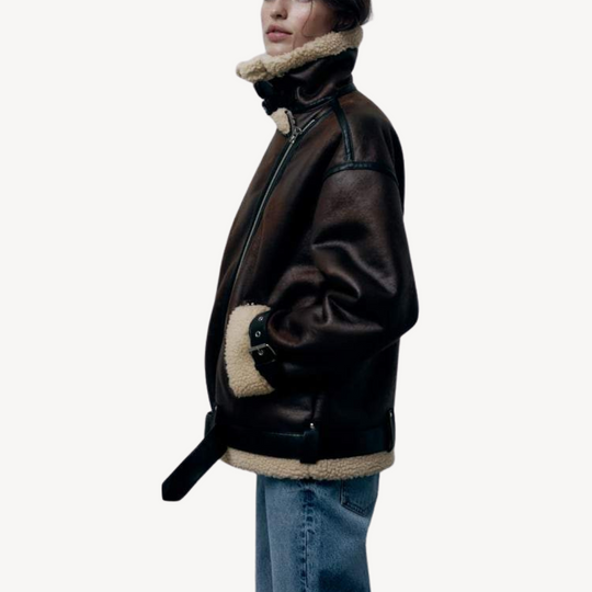EB | Damen Faux Shearling Pilotenjacke Braun