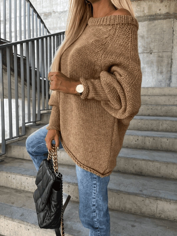 EB | Locker Gestrickter Damenpullover mit Schulterfreies Design