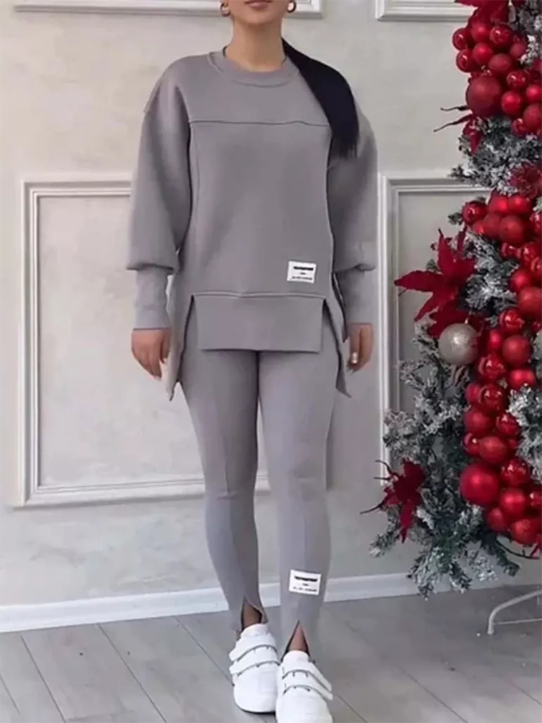 EB | Eleganter Pullover mit Patchwork und Leggings-Set Ideal für den Winter