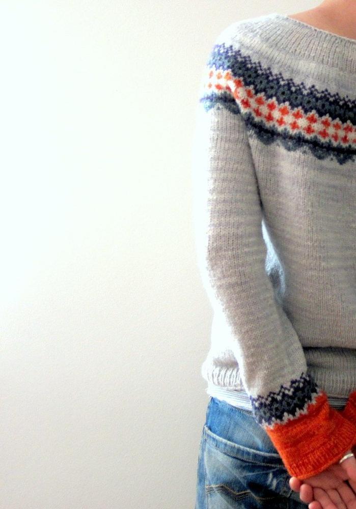 EB | Grau Strickpullover mit Farbenfrohem Muster Wollmischung Warm und Bequem