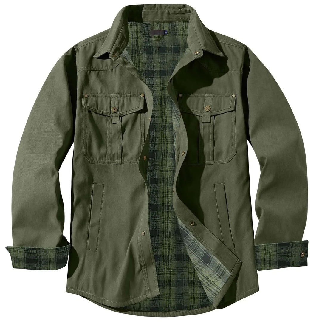 EB | Plus Size Flanell Herrenjacke mit Karomuster und Abnehmbarer Kapuze