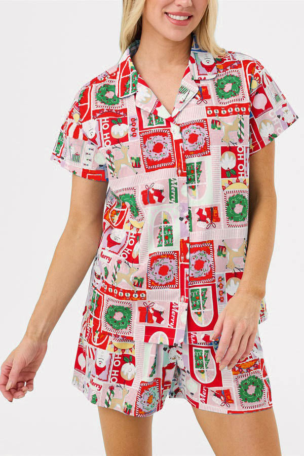 EB | Weihnachtsdruck Kurzarm Süßes Cartoon Druck Set