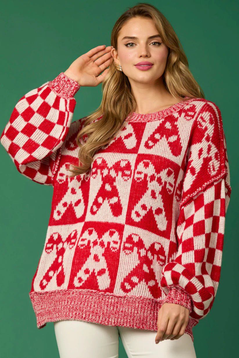 EB | Zuckerstangen-Weihnachtsnadeln & Lebkuchenmann Strickpullover