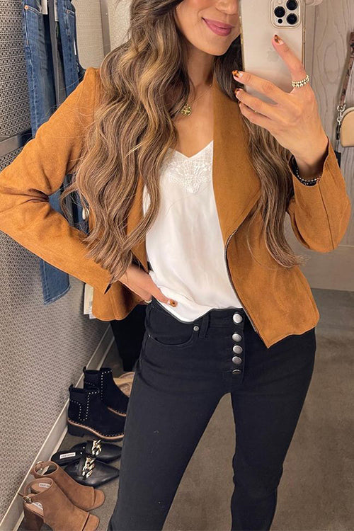 EB | Up Pocketed Faux Suede Motorradjacke (in 7 Farben)