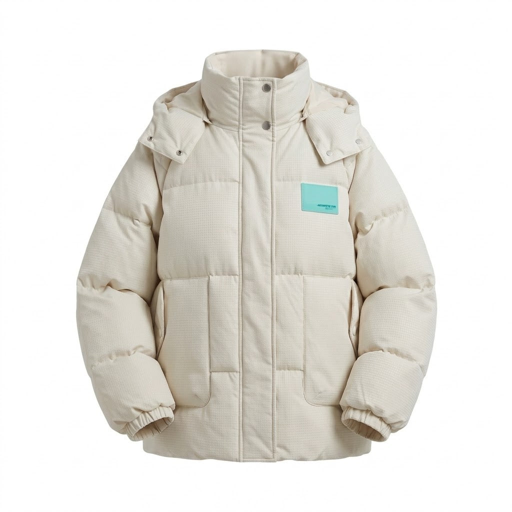 Damen nan kurzer Thermo-Puffer mit strukturierter Micro-Check-Steppung und ergonomischem Kapuzenkragen EB