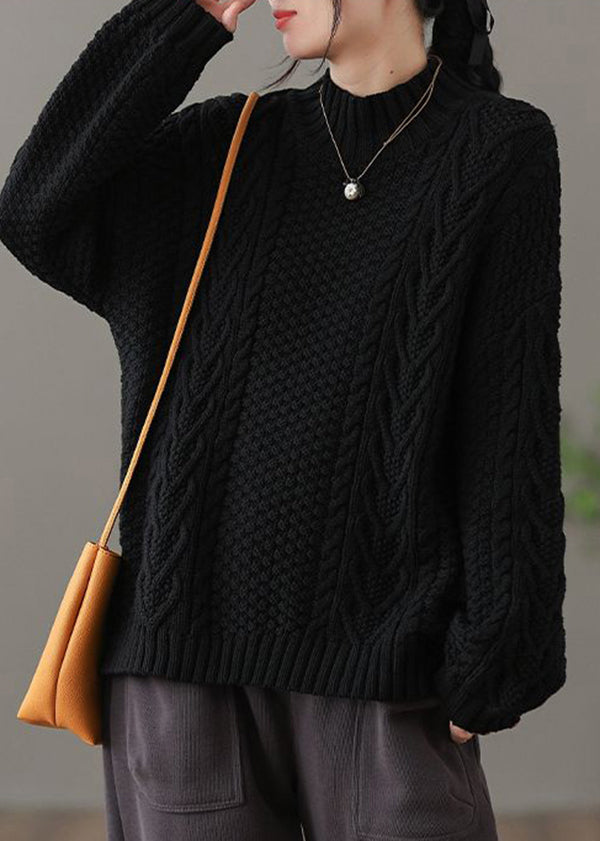 EB | Locker Sitzender Hoher Hals Kabelstrickpullover Ideal für den Winter