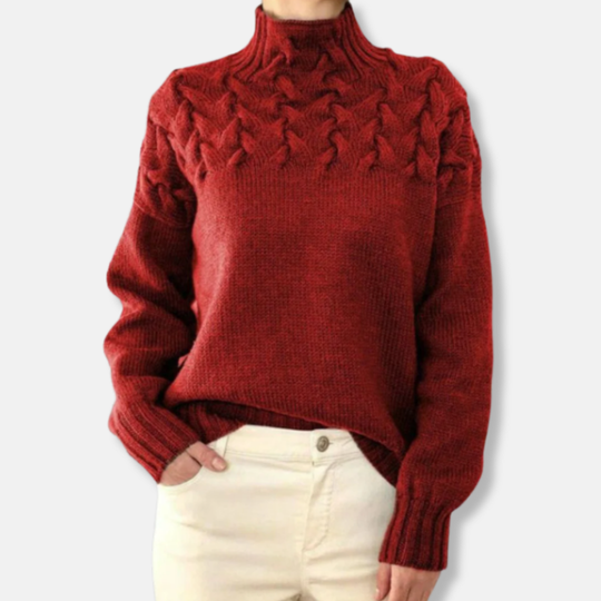 EB | Wolle Hoher Hals Pullover Kabelstrick Entspannt Passform Pullover