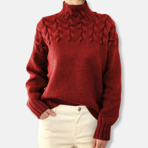 EB | Wolle Hoher Hals Pullover Kabelstrick Entspannt Passform Pullover