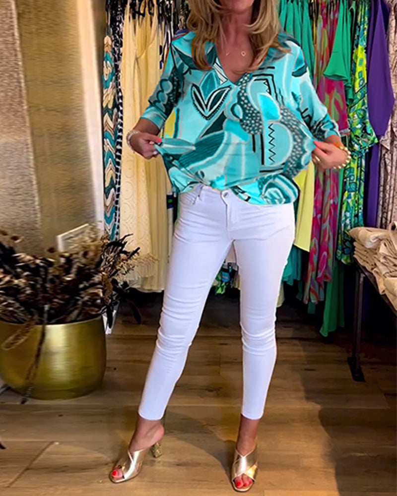 EB | Bunte Langärmlige Bluse mit Print