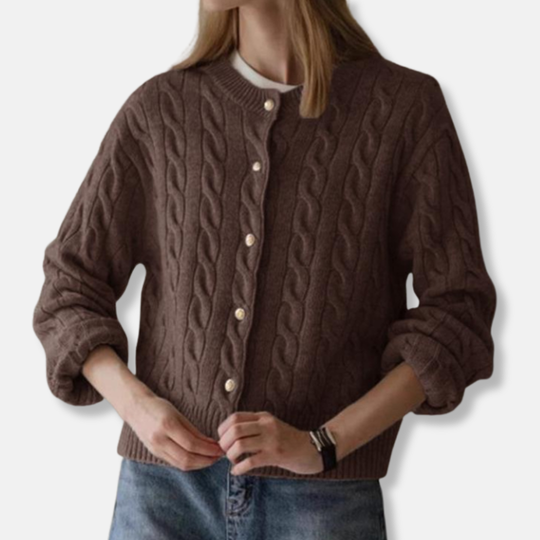 EB | Wolle Kabelstrick Strickjacke Gekürzter Rundhals Strickjacke