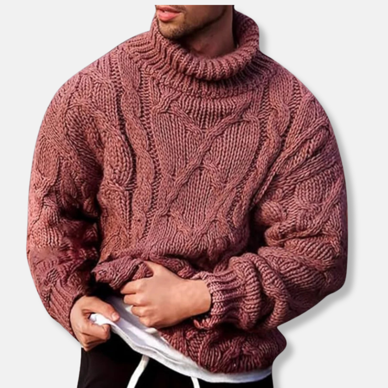 EB | Rollkragen Wollmischung Lockere Passform Zopfmuster Pullover