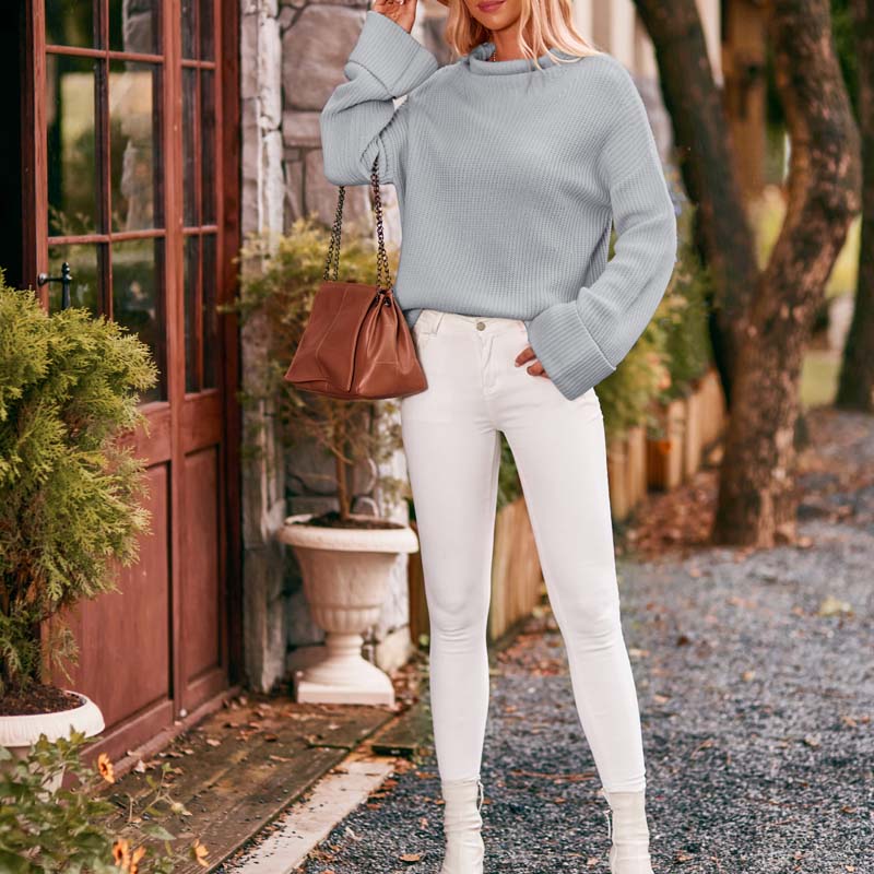 EB | Schlichter Einfarbiger Strickpullover Für Damen