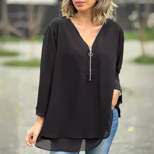 EB | Chiffon Reißverschluss Top mit V-Ausschnitt