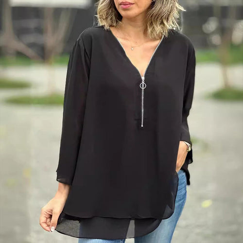 EB | Chiffon Reißverschluss Top mit V-Ausschnitt