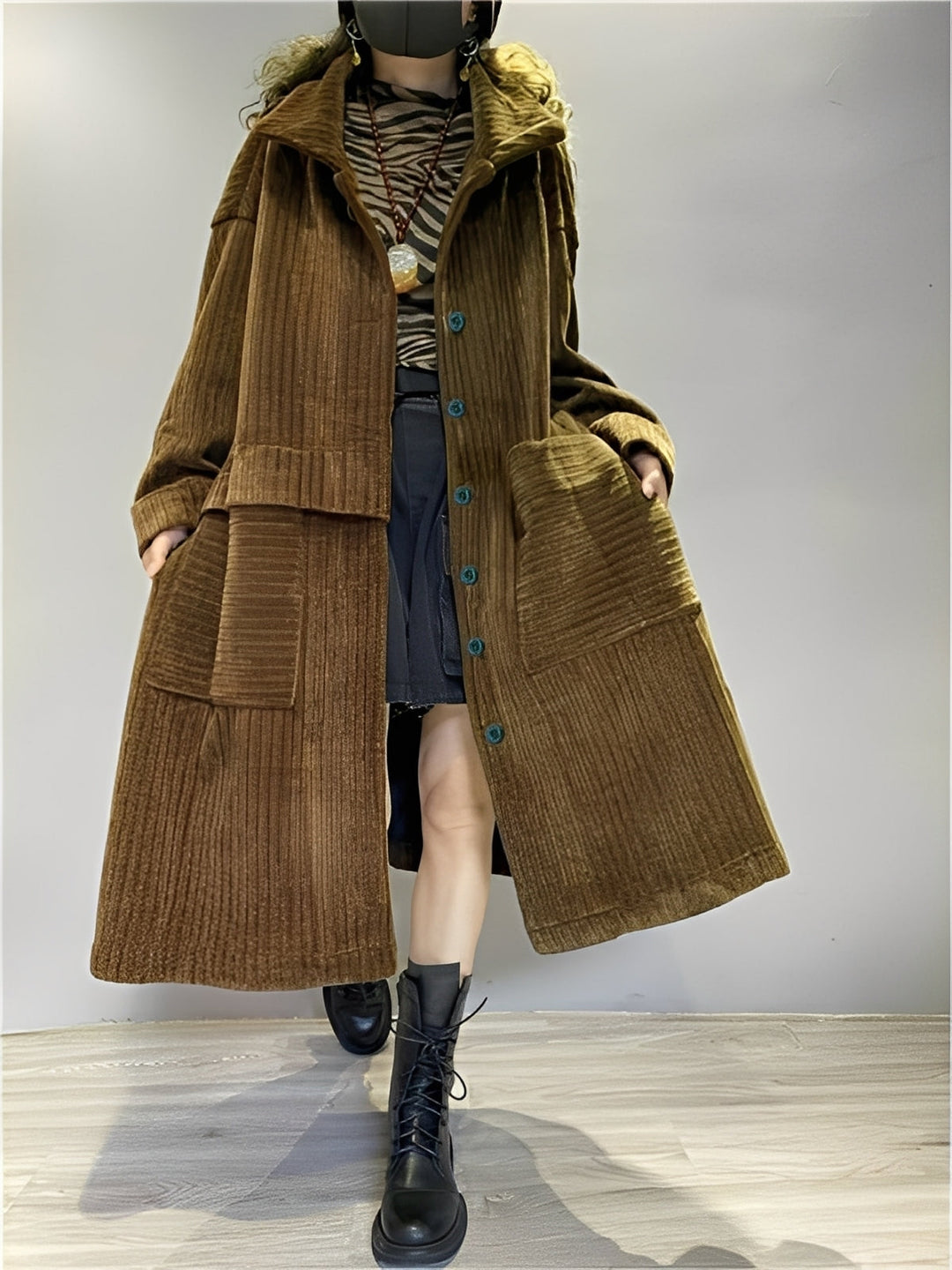 EB | Lange, bequeme Cordjacke mit Taschen für Damen
