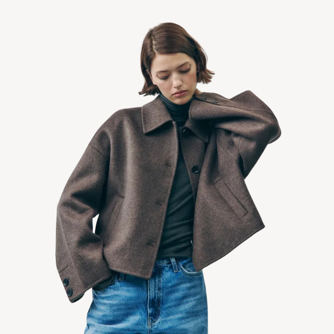 EB | Damen Braune Oversized Kurze Jacke