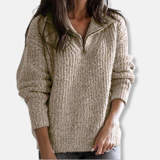 EB | Geripptes Halb-Reißverschluss-Kragenpullover Solider Lässiger Schnitt Pullover