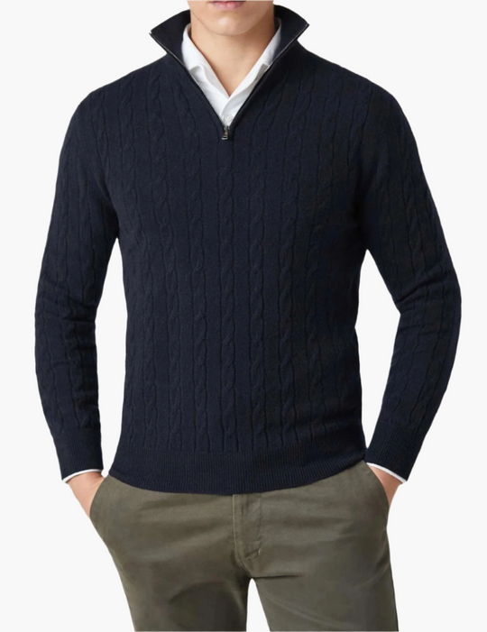 EB | Zopfstrickpullover mit Reißverschluss - Eleganter Business & Freizeitpullover