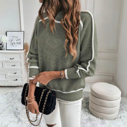 EB | Rollkragenpullover Lockere Passform Lange Ärmel Kontrastdetails